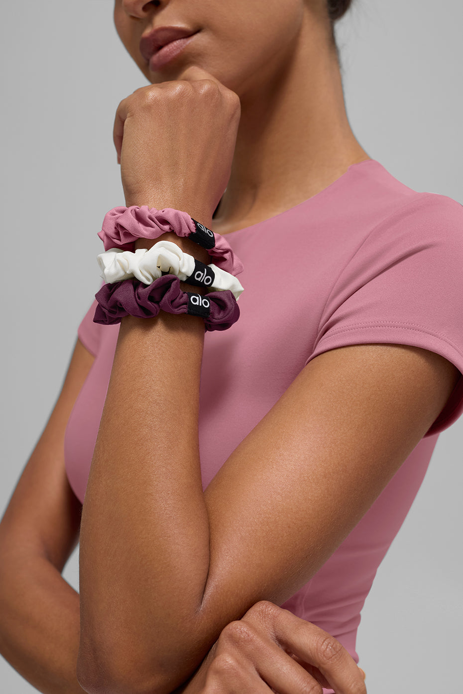 Fresh Mini Scrunchie 3-Pack - Burgundy/Pink Wild Rose/Ivory image 2
