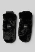 Faux Fur Mittens - Black image 1