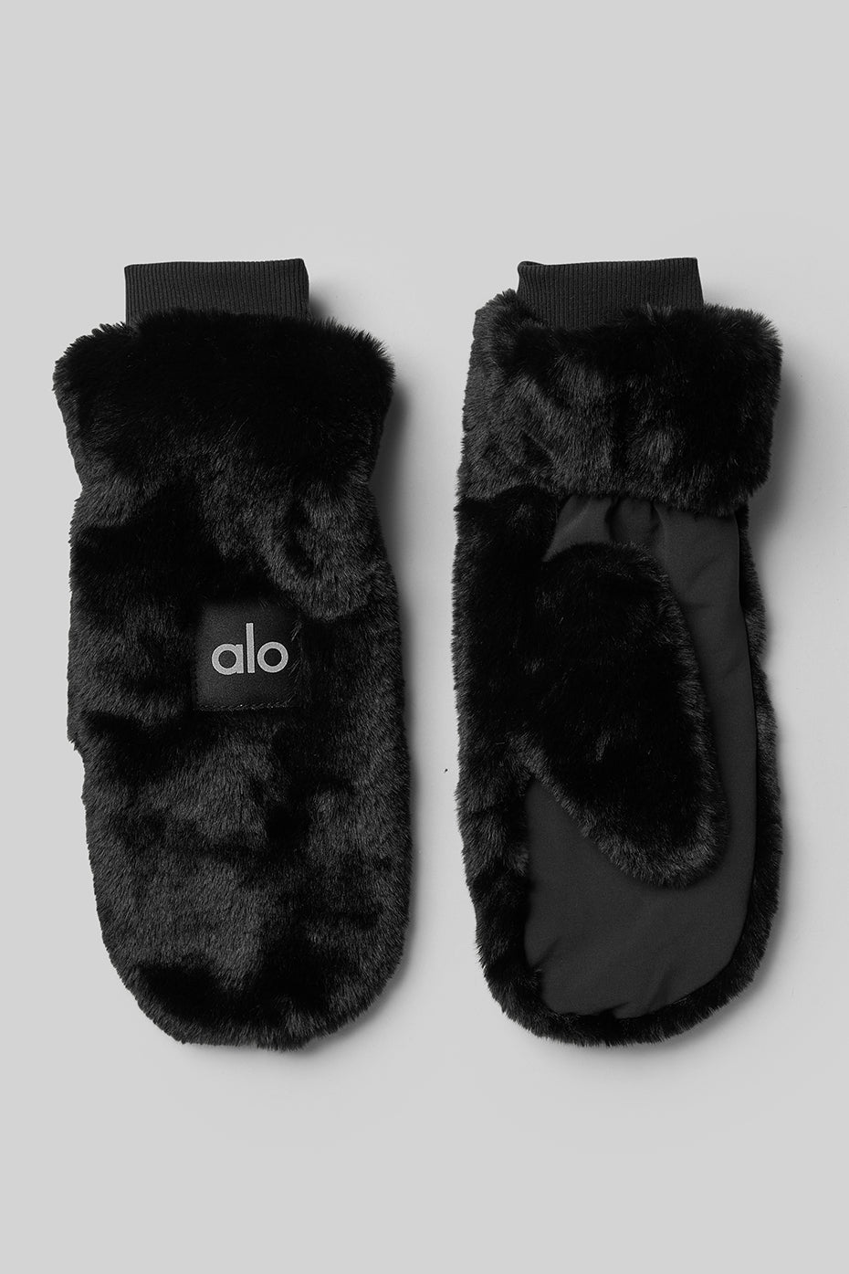 Faux Fur Mittens - Black image 2