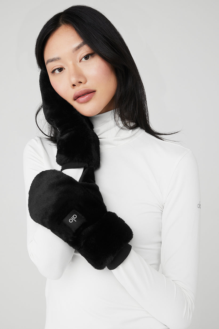 Faux Fur Mittens - Black image 3
