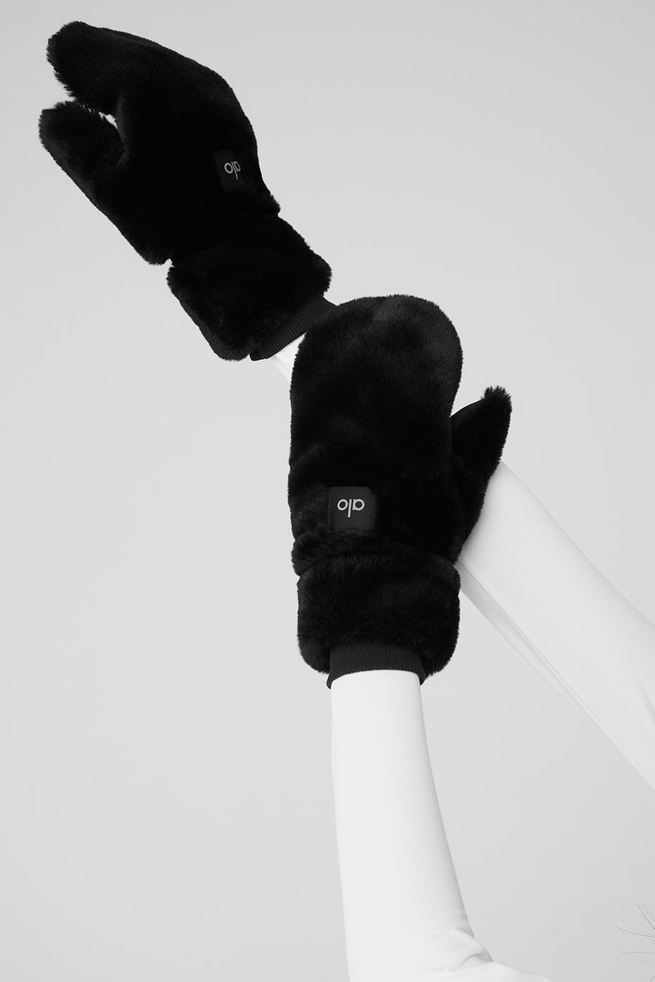 Faux Fur Mittens - Black image 4
