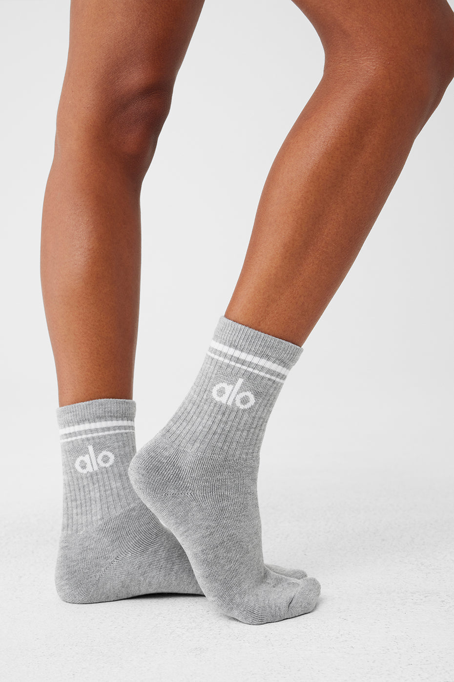 Unisex Half-Crew Throwback Sock - Athletic Heather Grey/White image 2