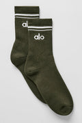 Unisex Half-Crew Throwback Sock - Green Olive/White image 1