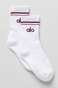 Unisex Half-Crew Throwback Sock - White/Burgundy image 1