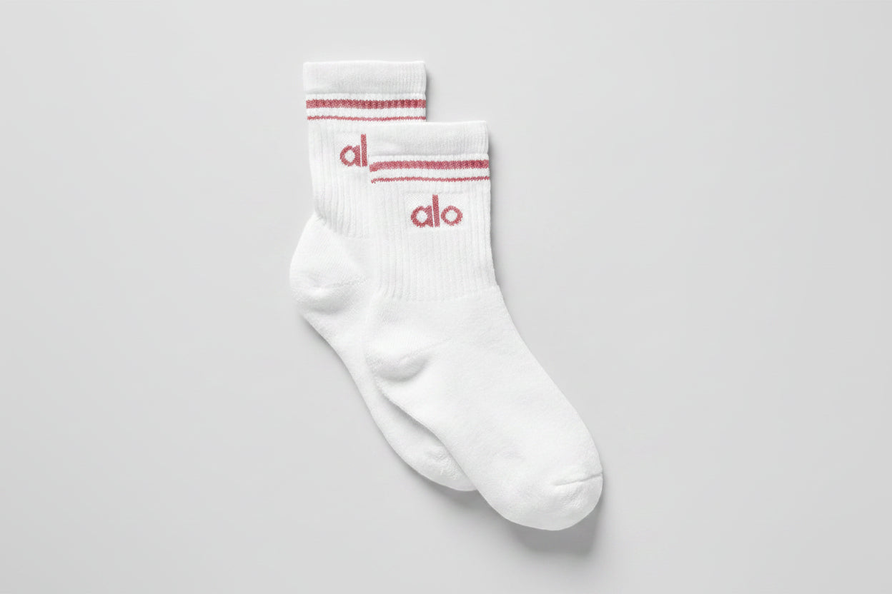 Unisex Half-Crew Throwback Sock - White/Pink Wild Rose image 1
