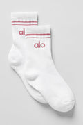 Unisex Half-Crew Throwback Sock - White/Pink Wild Rose image 1