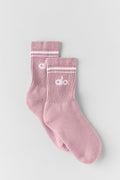 Unisex Half-Crew Throwback Sock - Vintage Pink/White image 1