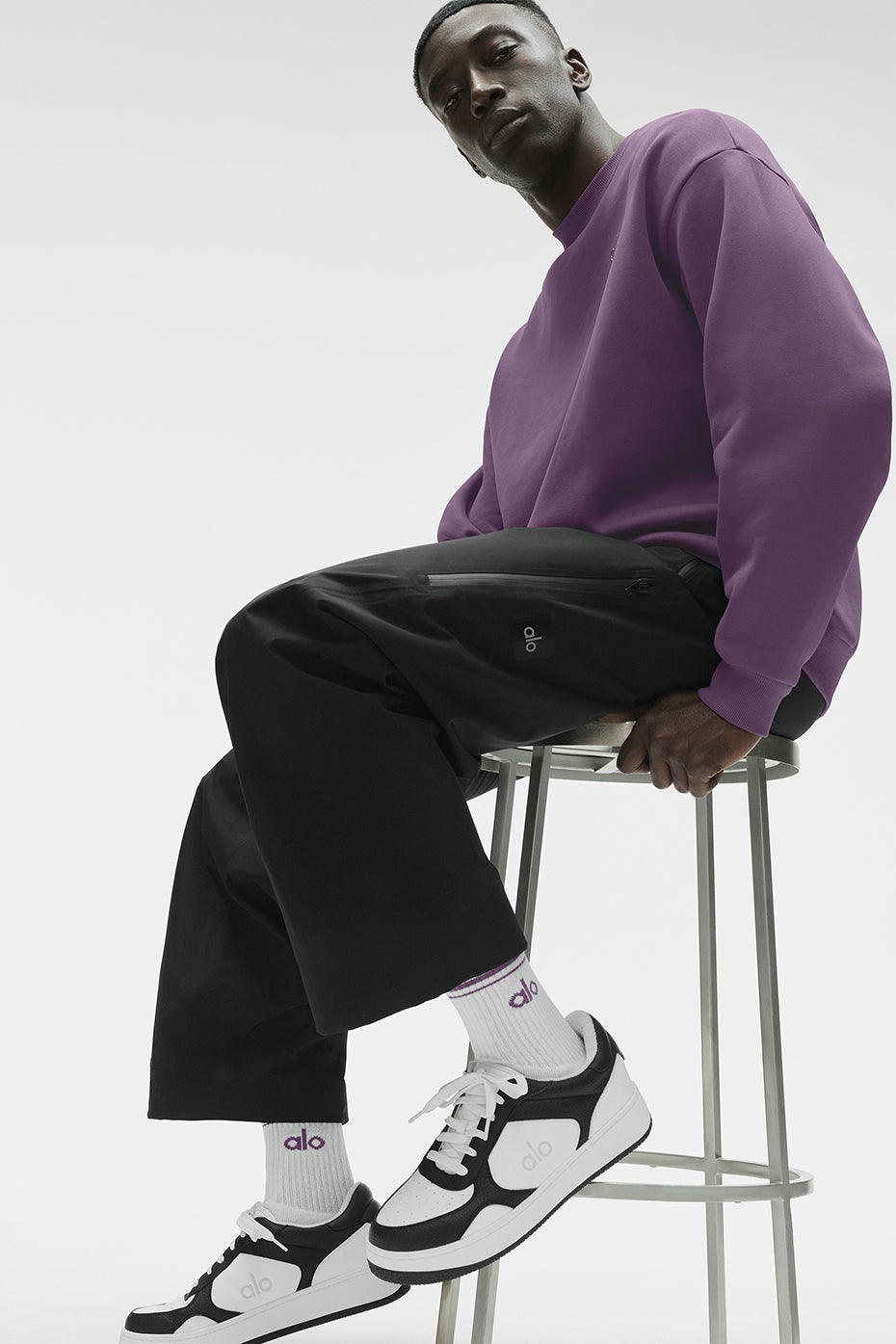 Unisex Half-Crew Throwback Sock - White/Plum Kiss image 3