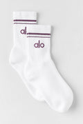 Unisex Half-Crew Throwback Sock - White/Plum Kiss image 1