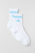 Unisex Half-Crew Throwback Sock - White/Azure Blue image 1