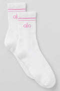 Unisex Half-Crew Throwback Sock - White/Candy Heart Pink image 1