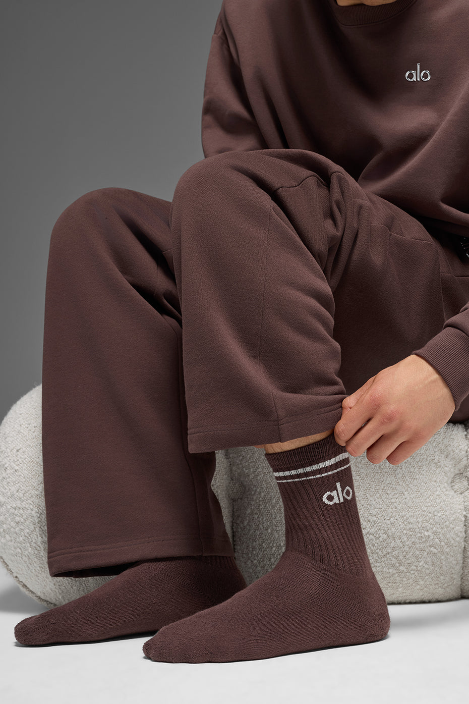 Unisex Half-Crew Throwback Sock - Brownstone/White image 2