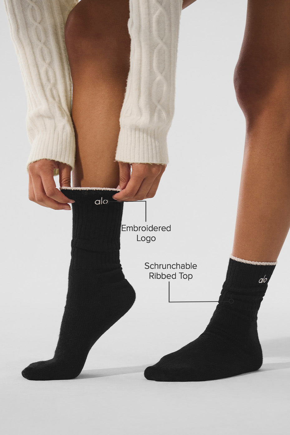 Unisex Wool Cashmere Light Frosted Sock - Black/Ivory image 2