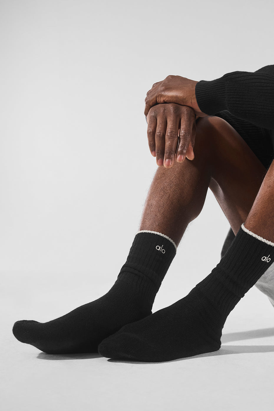 Unisex Wool Cashmere Light Frosted Sock - Black/Ivory image 3