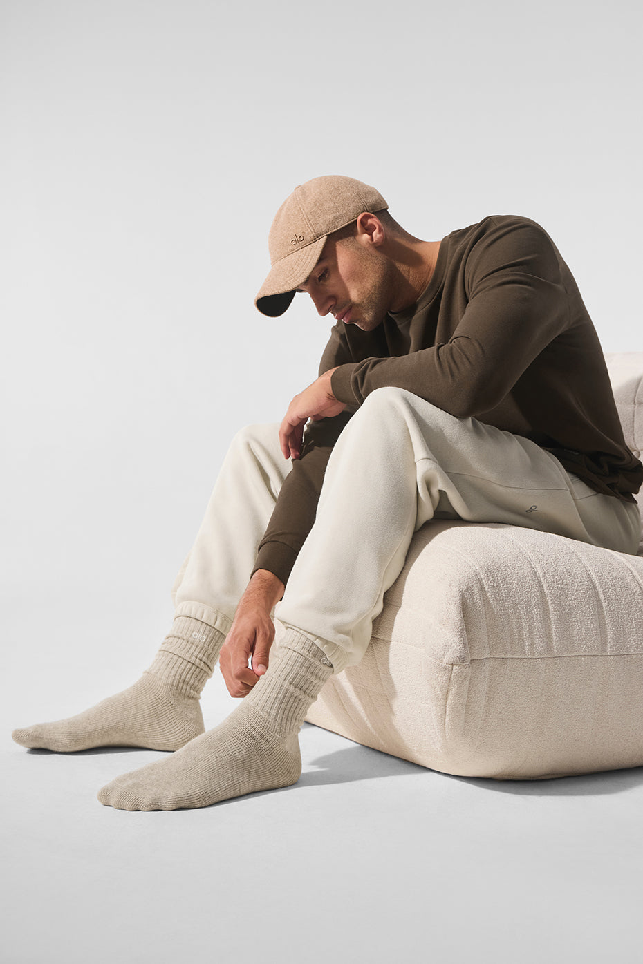 Unisex Wool Cashmere Light Frosted Sock - Winter Latte/Ivory image 4