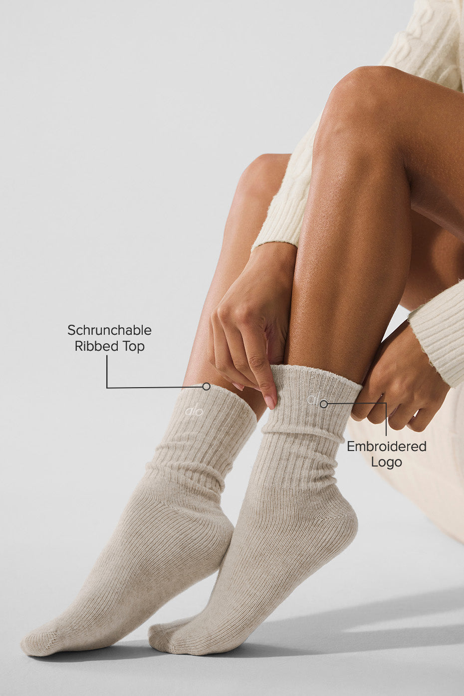 Unisex Wool Cashmere Light Frosted Sock - Winter Latte/Ivory image 2