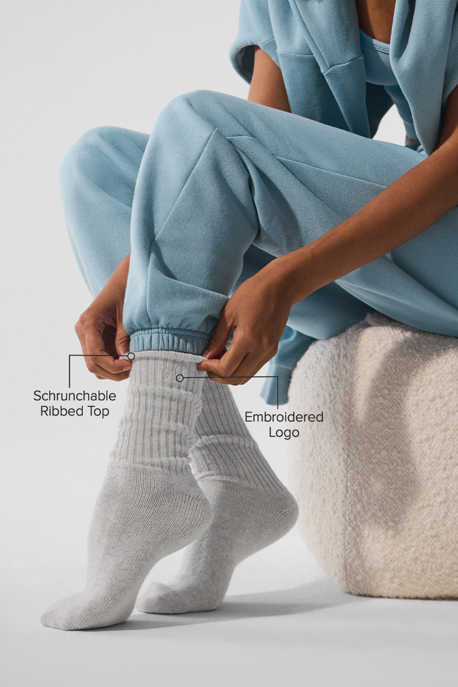 Unisex Wool Cashmere Light Frosted Sock - Light Heather Grey/Ivory image 2
