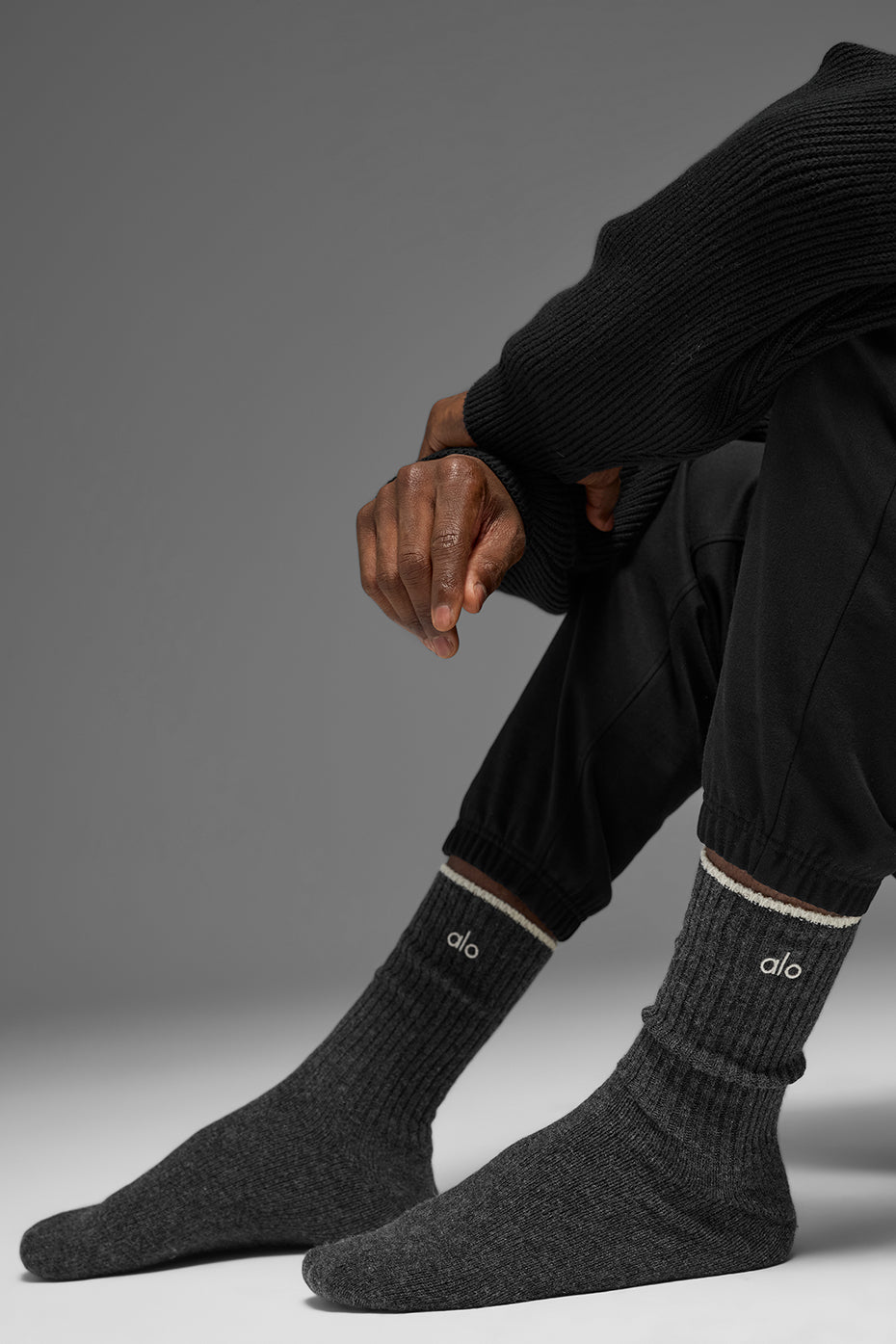 Unisex Wool Cashmere Light Frosted Sock - Dark Slate Grey/Ivory image 3