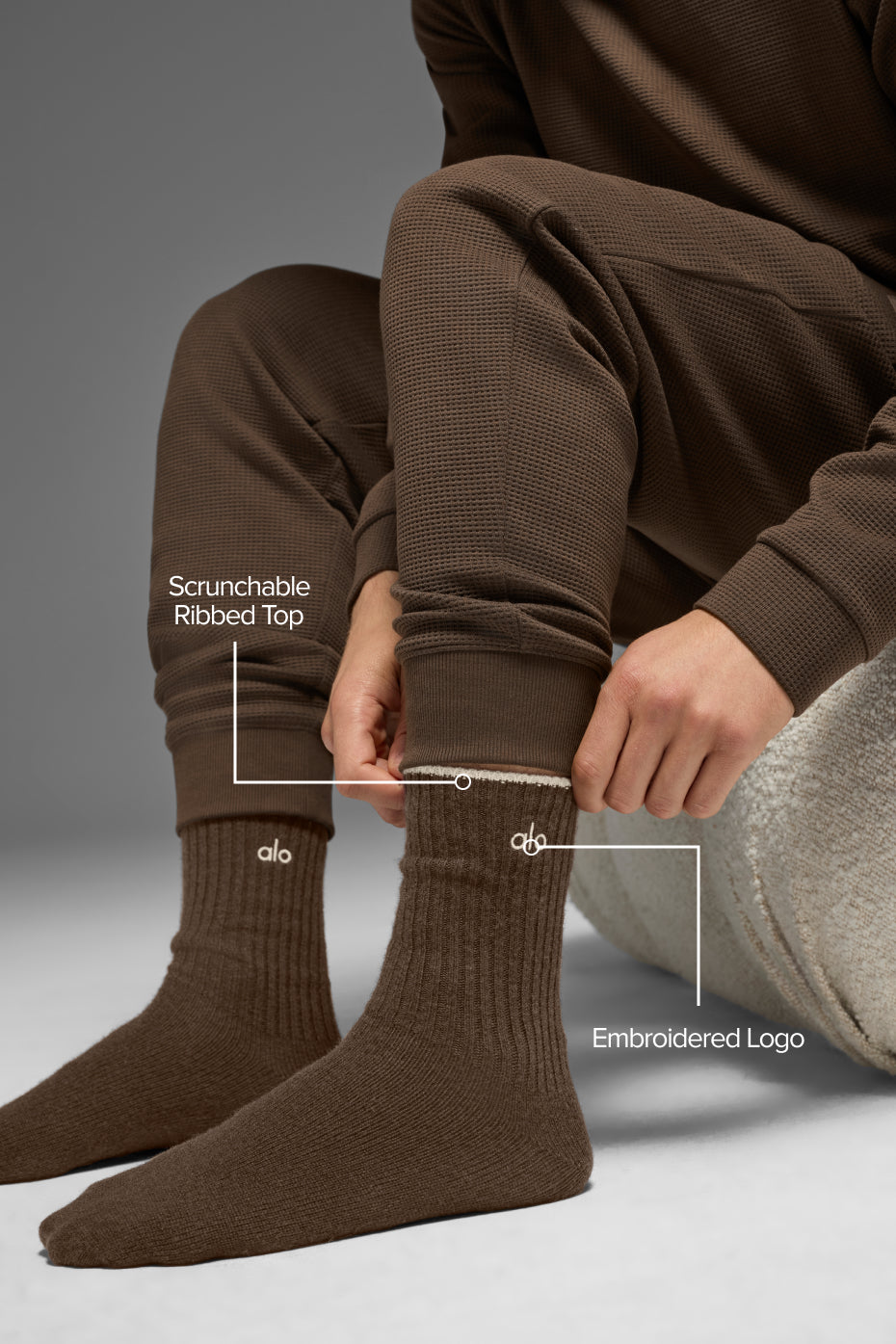Unisex Wool Cashmere Light Frosted Sock - Espresso Heather/Ivory image 2