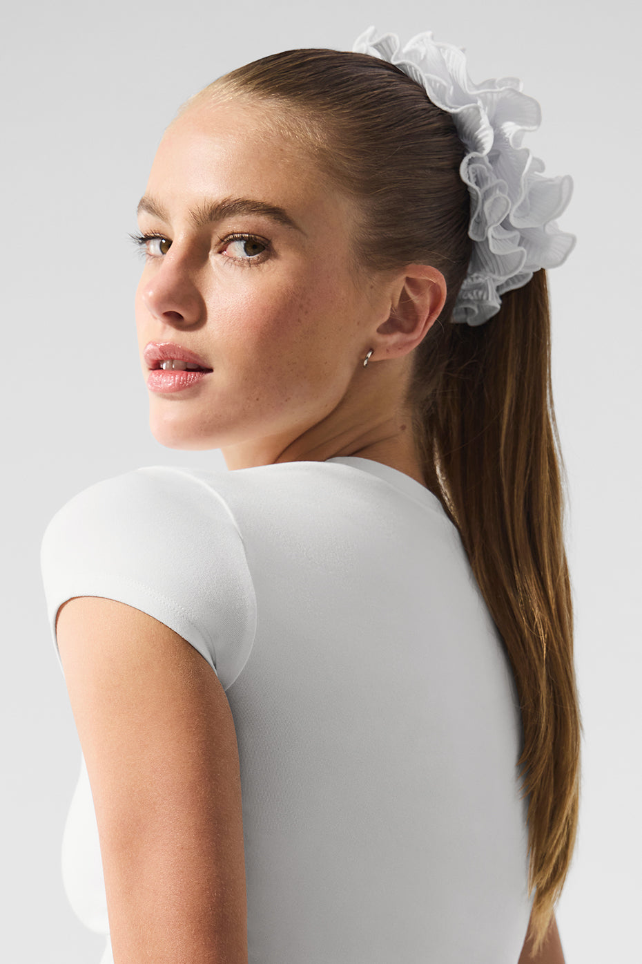 Micro Plisse Oversize Scrunchie - White image 2