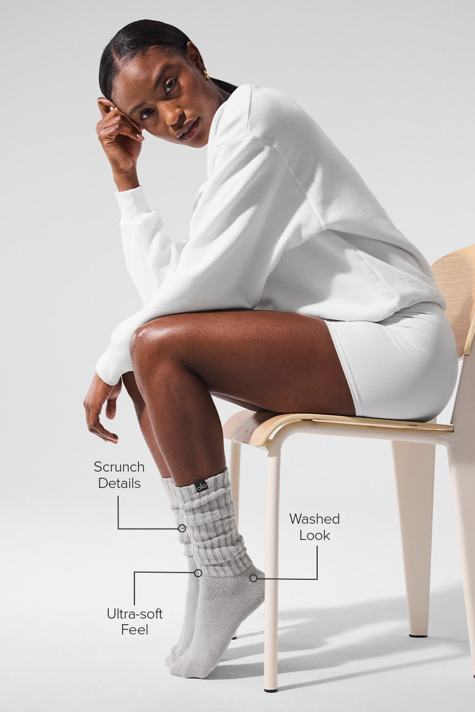 Unisex Washed Scrunch Sock - Hazy Grey Wash image 2