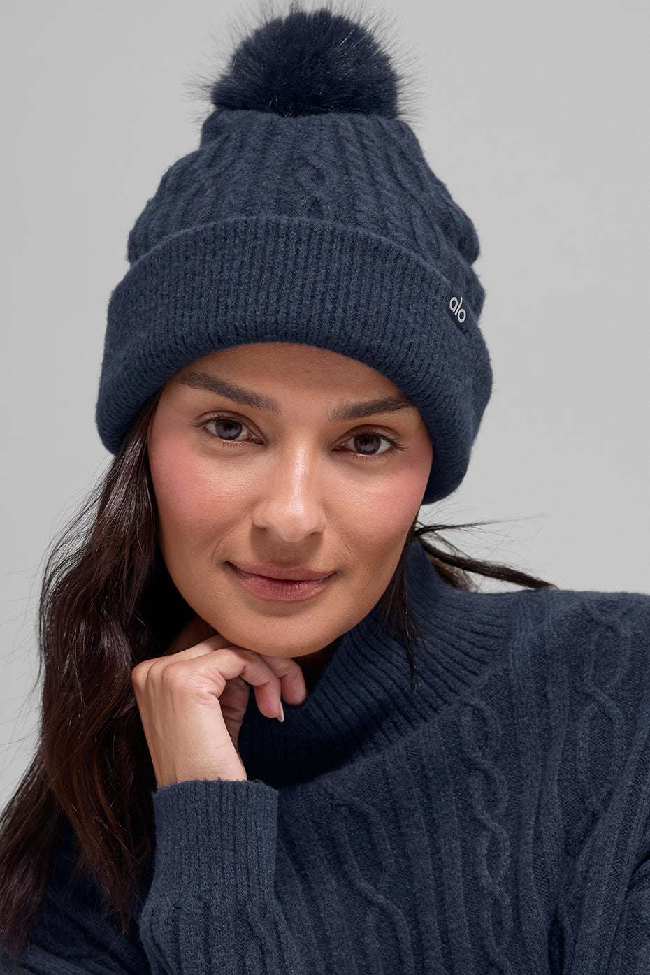 Cable Knit Winter Bliss Beanie - Navy image 1