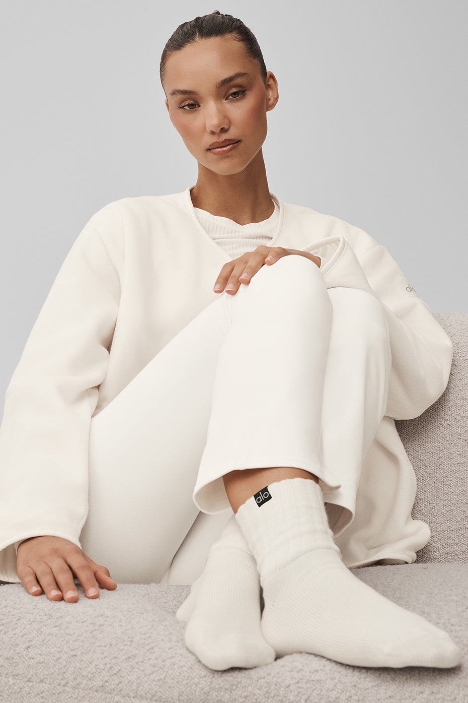 Unisex Half-Crew Scrunch Sock - Ivory image 2