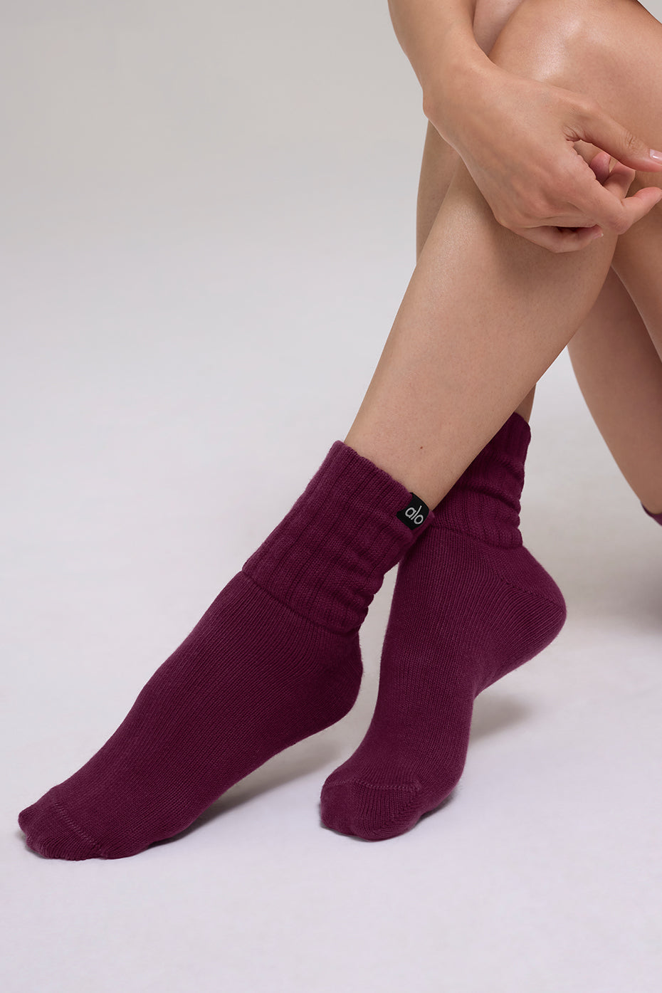 Unisex Half-Crew Scrunch Sock - Burgundy image 2