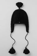 Cable Knit Winter Bliss Earflap Beanie - Black image 1