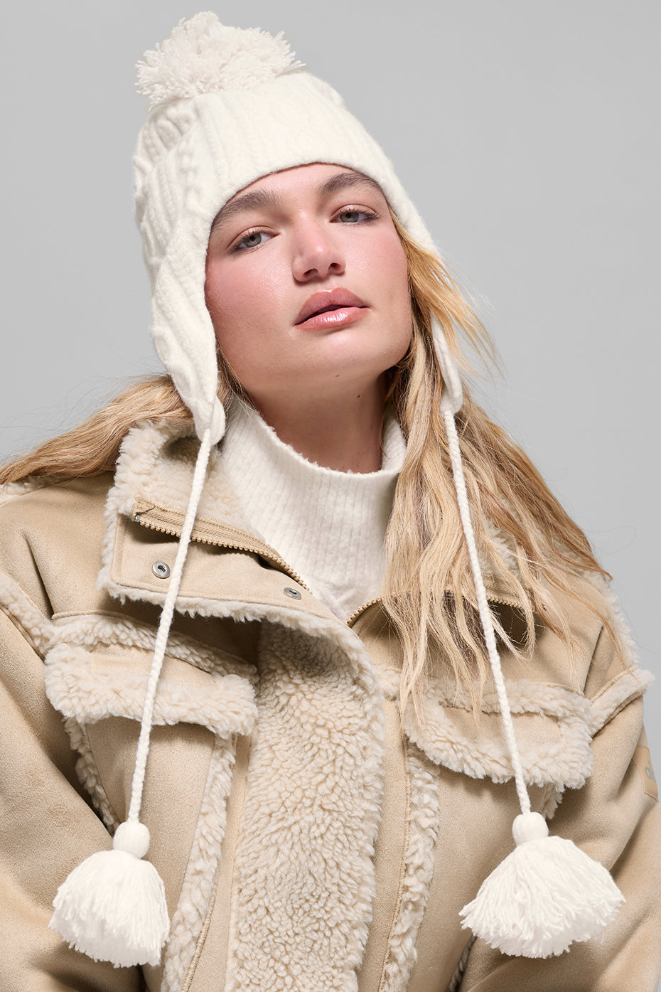 Cable Knit Winter Bliss Earflap Beanie - Ivory image 2