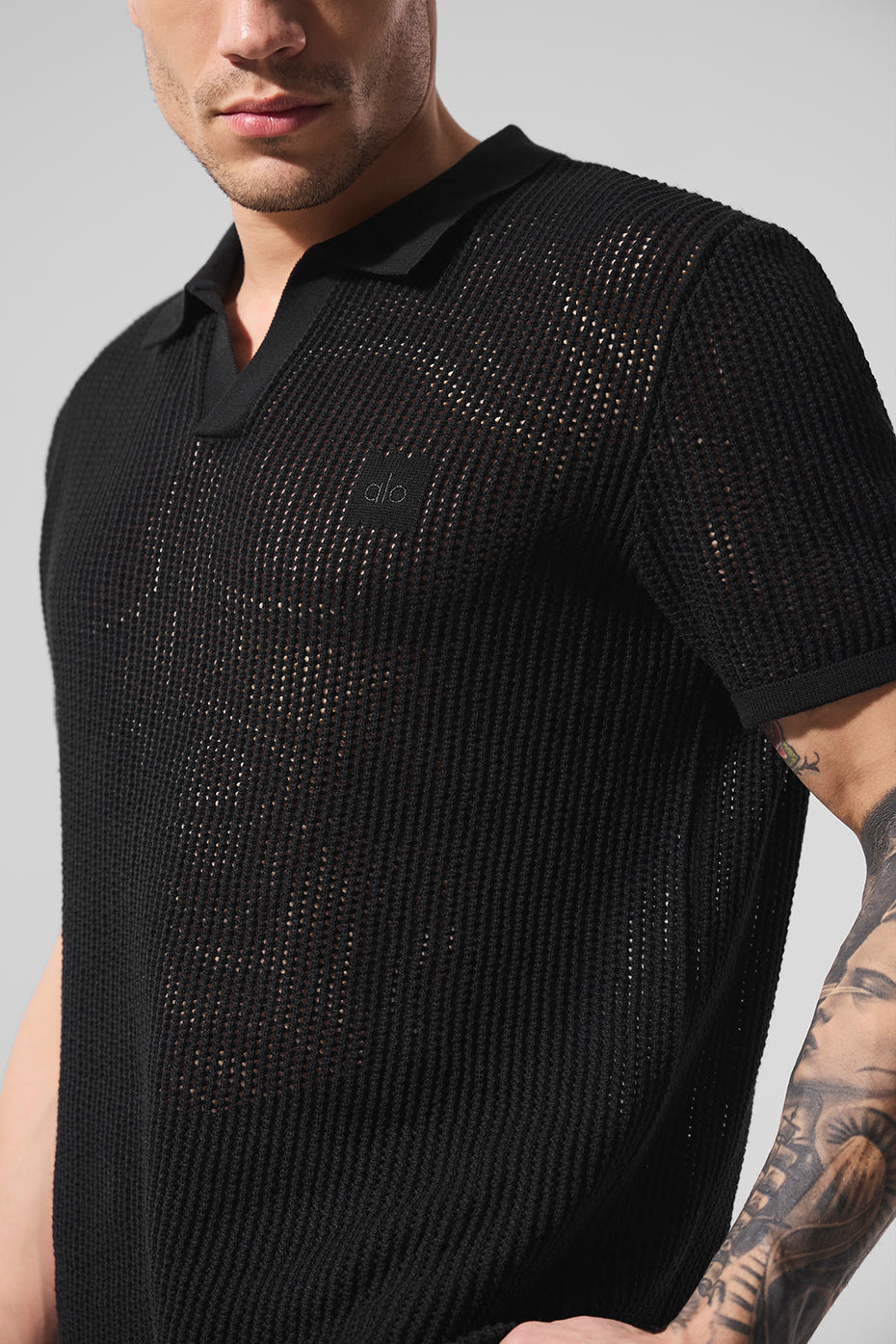 Open-Knit Polo - Black image 2