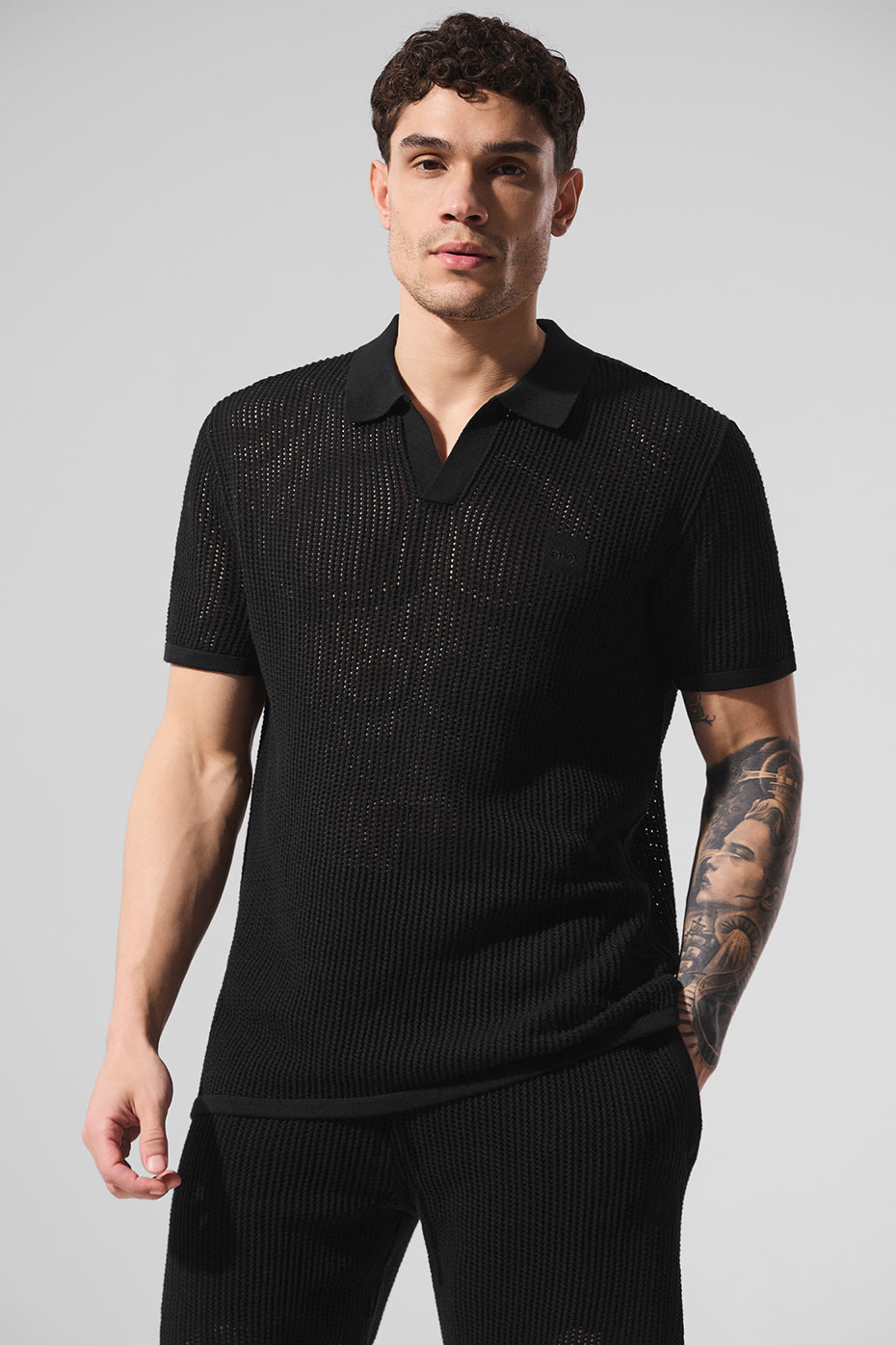 Open-Knit Polo - Black image 3