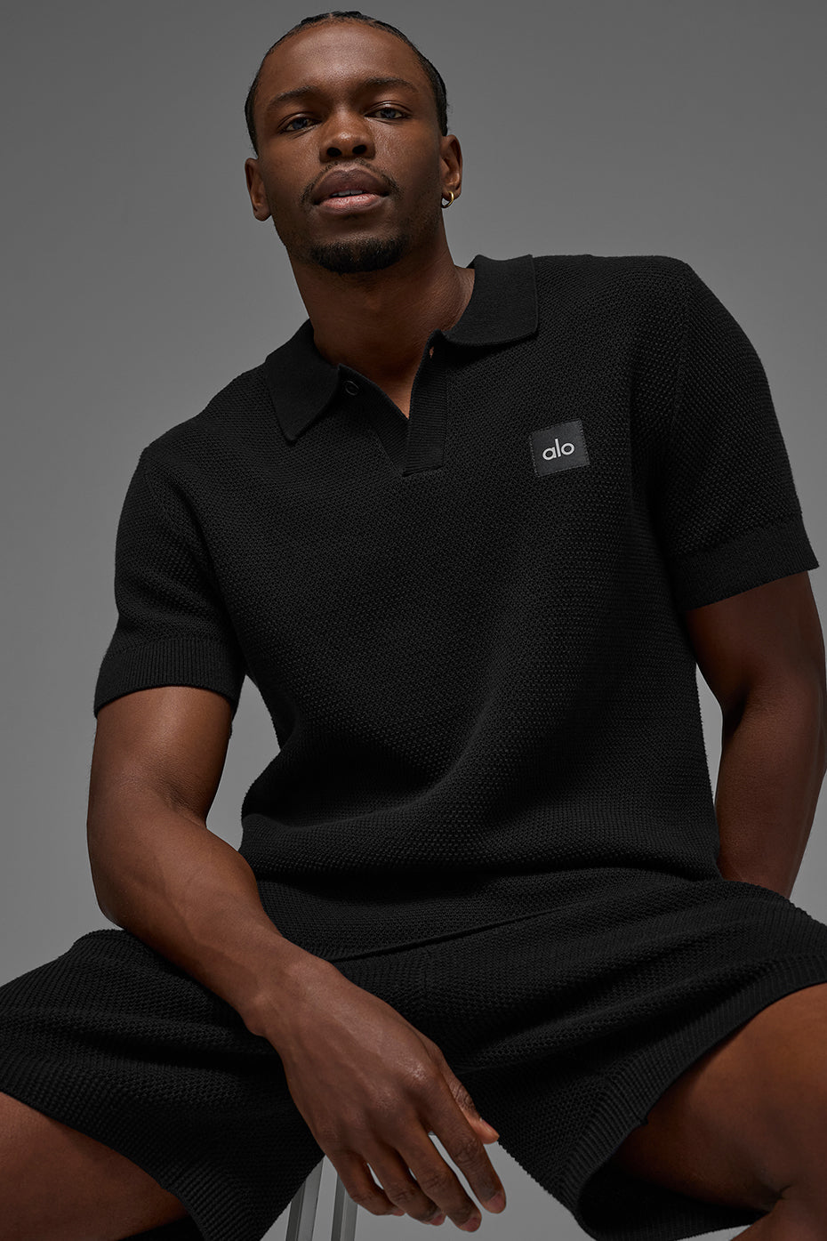 Sports Club Sweater Knit Polo - Black image 1