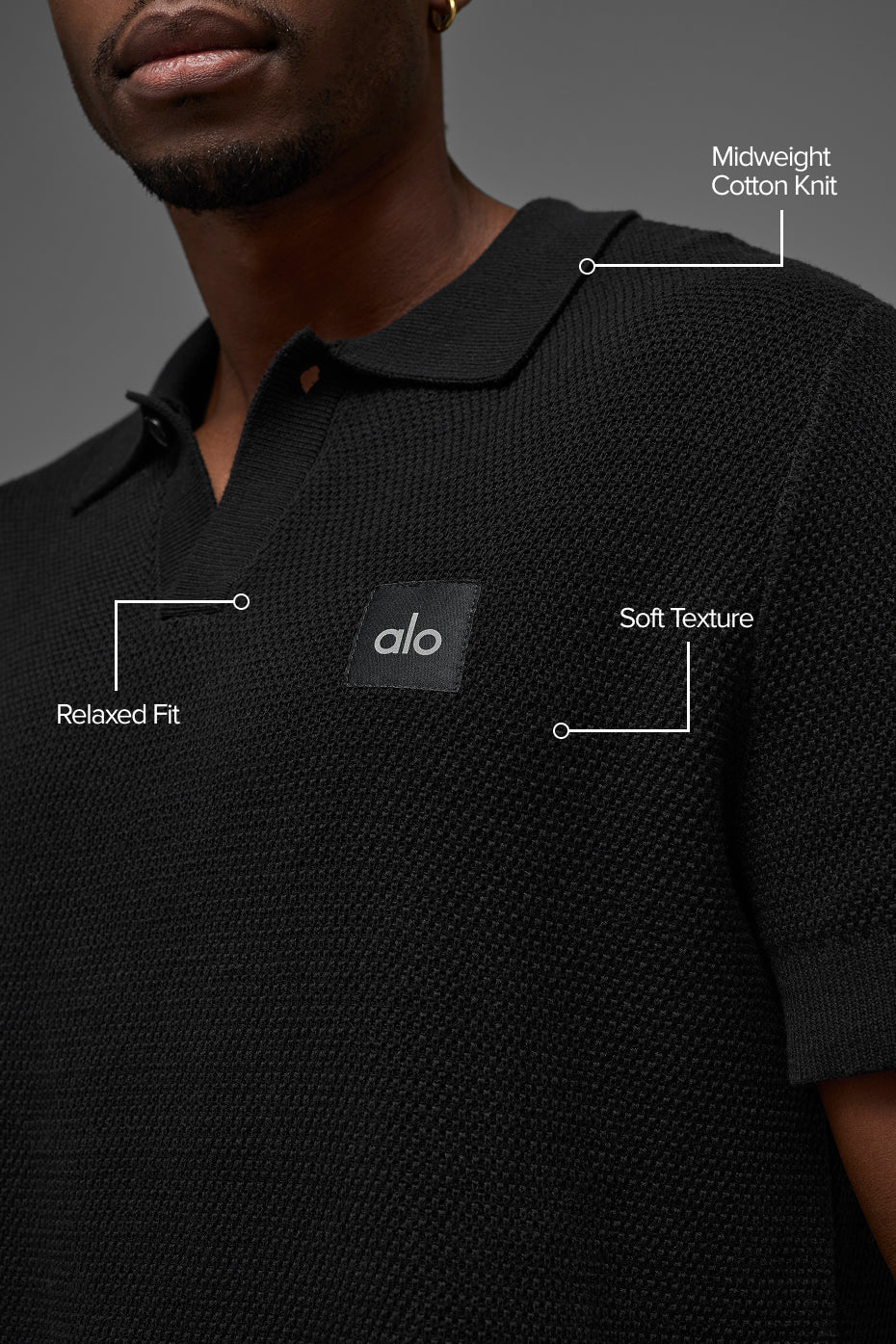Sports Club Sweater Knit Polo - Black image 2