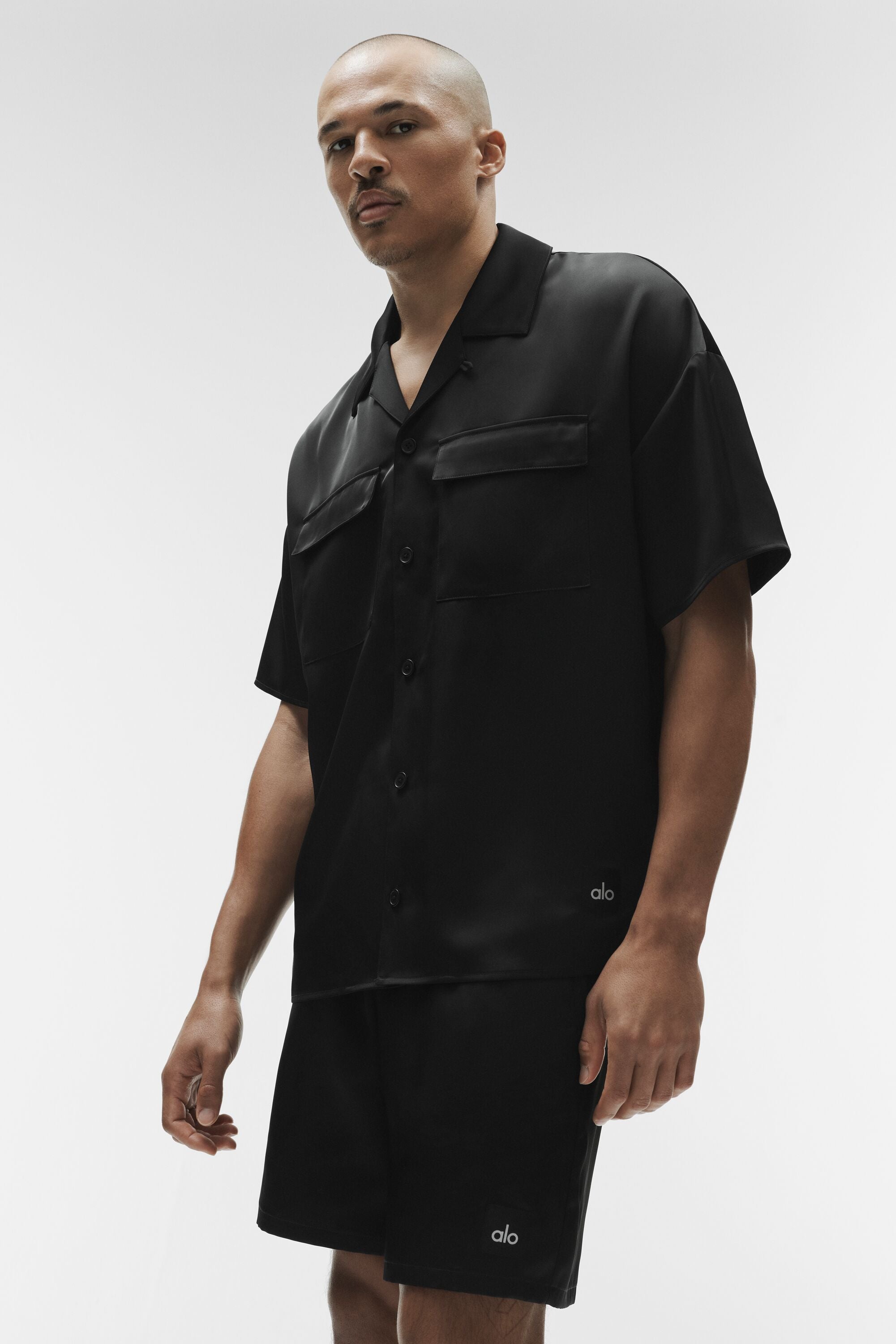 Satin Horizon Short Sleeve Button Up - Black image 3