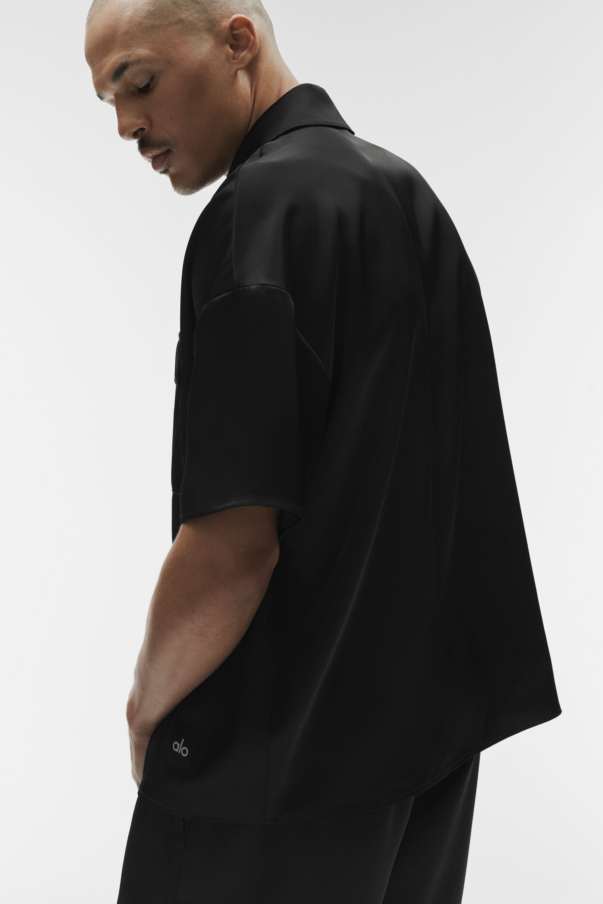 Satin Horizon Short Sleeve Button Up - Black image 4