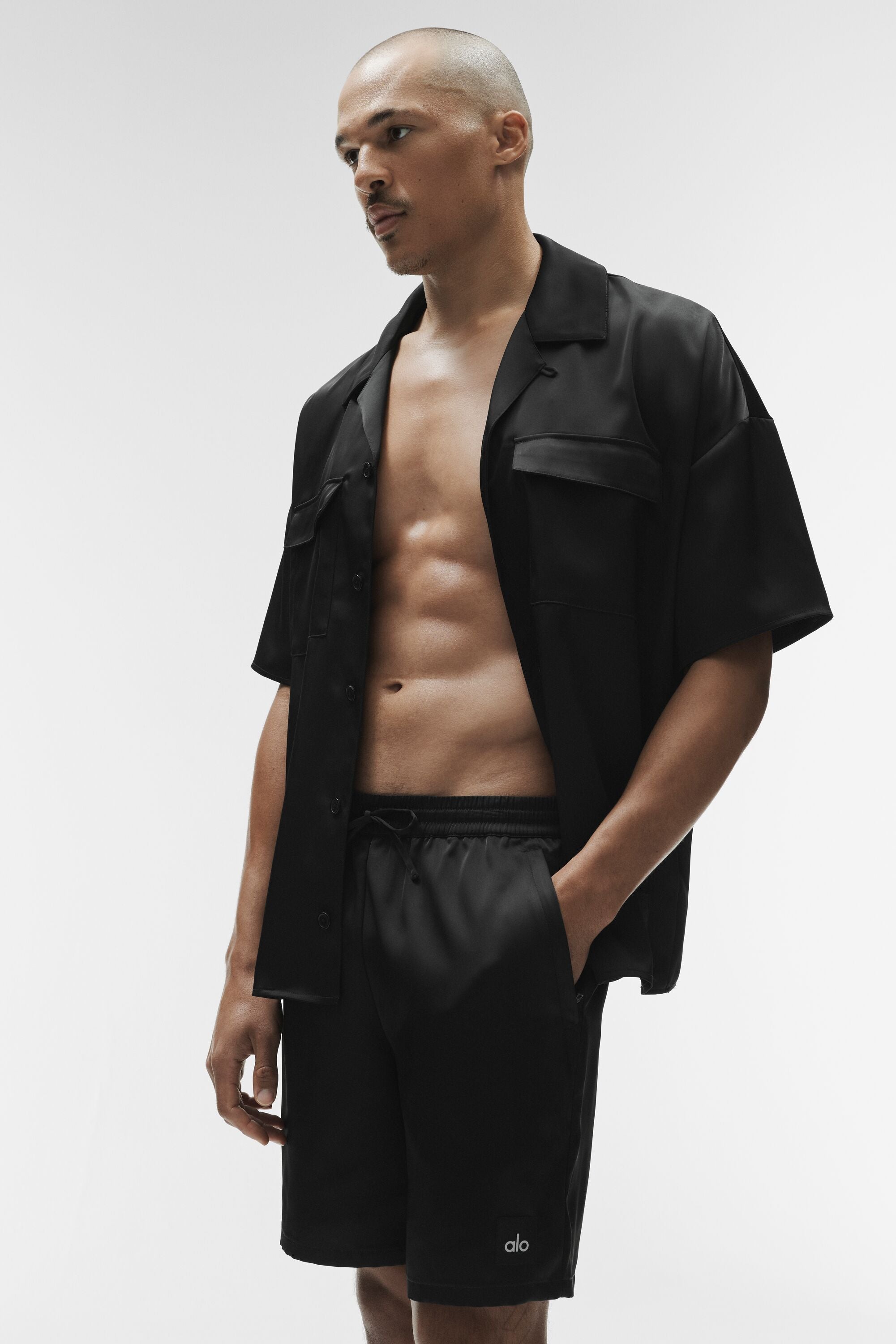 Satin Horizon Short Sleeve Button Up - Black image 5