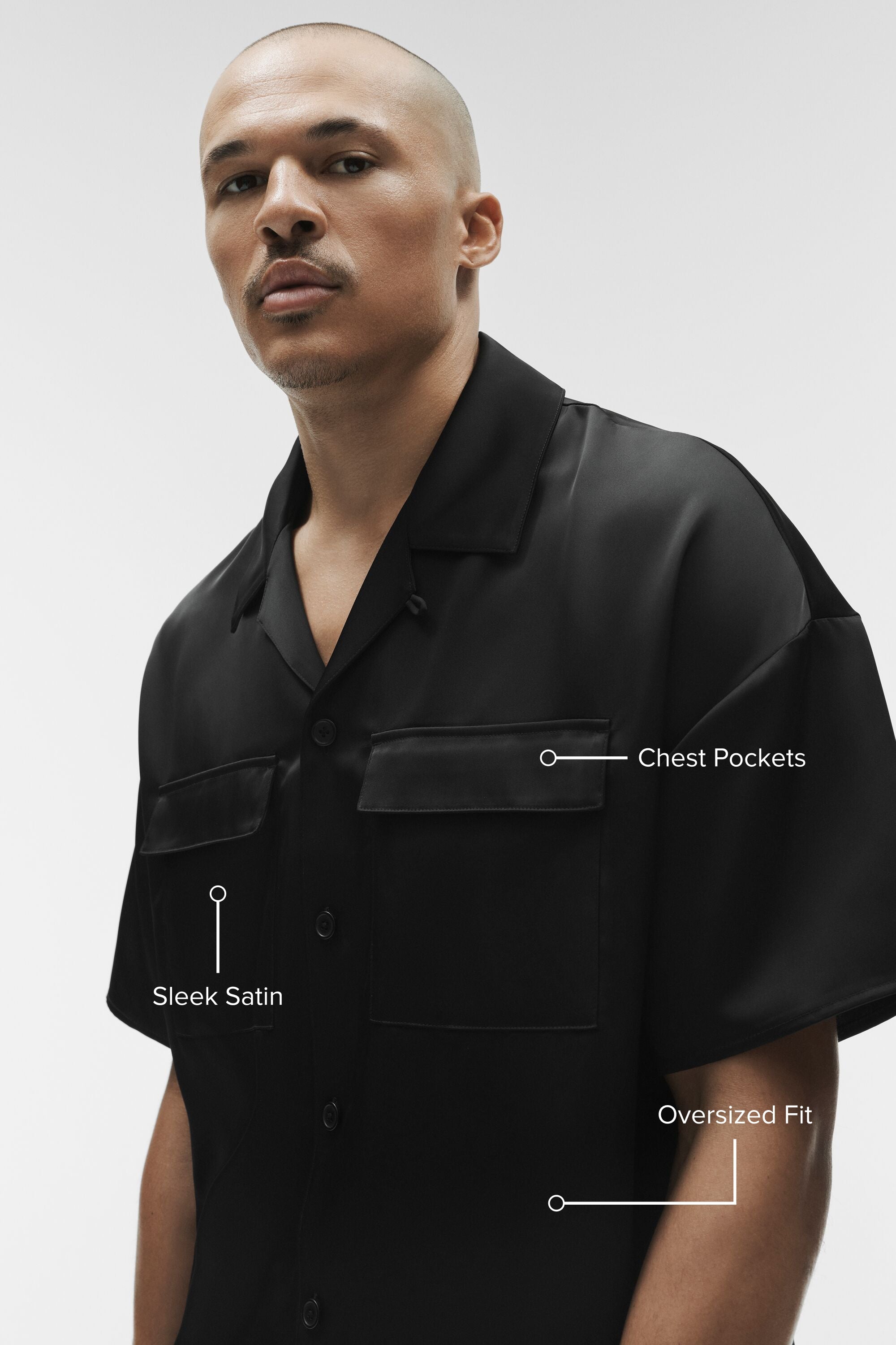 Satin Horizon Short Sleeve Button Up - Black image 2