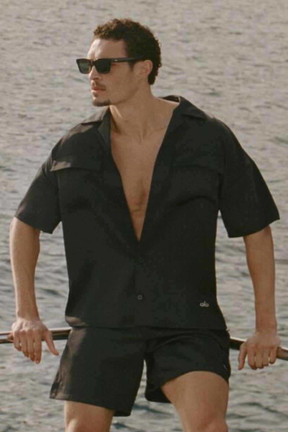 Satin Horizon Short Sleeve Button Up - Black image 1