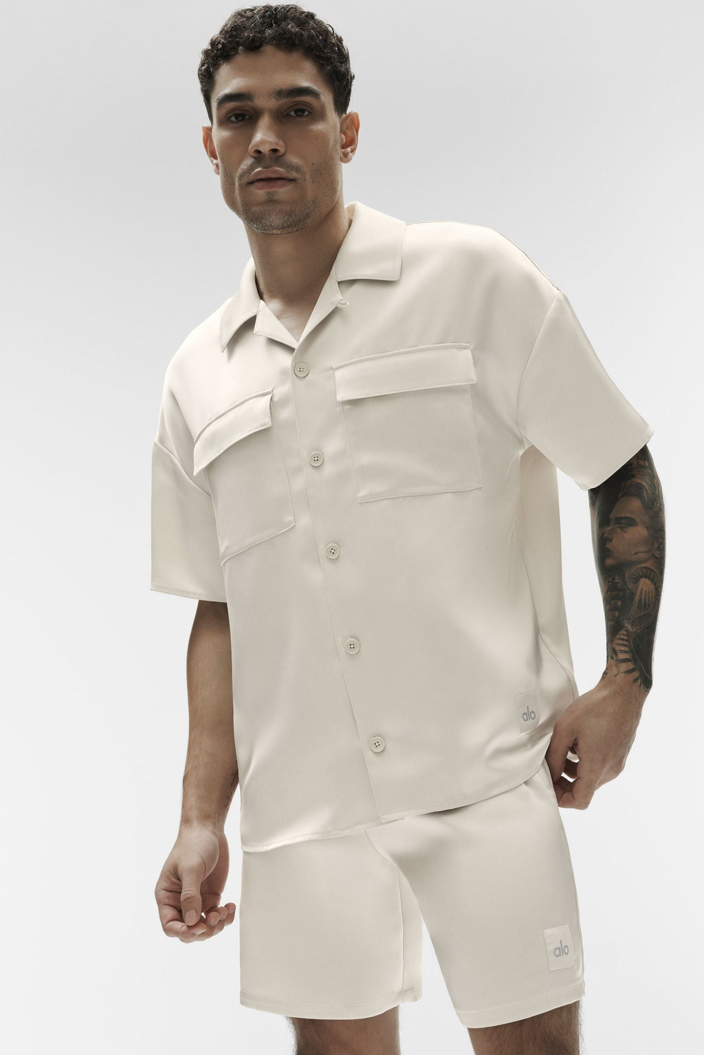 Satin Horizon Short Sleeve Button Up - Bone image 1