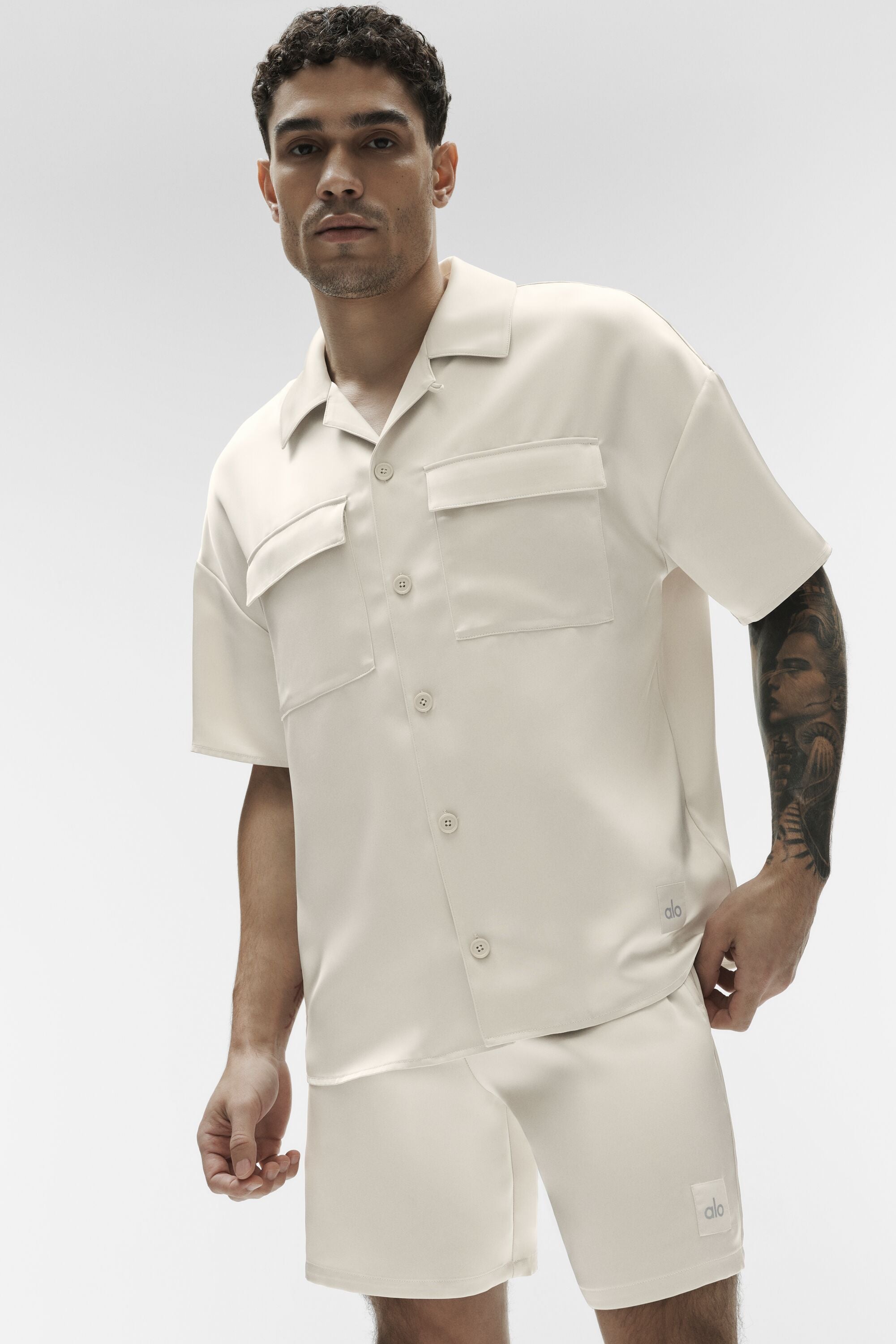 Satin Horizon Short Sleeve Button Up - Bone image 1