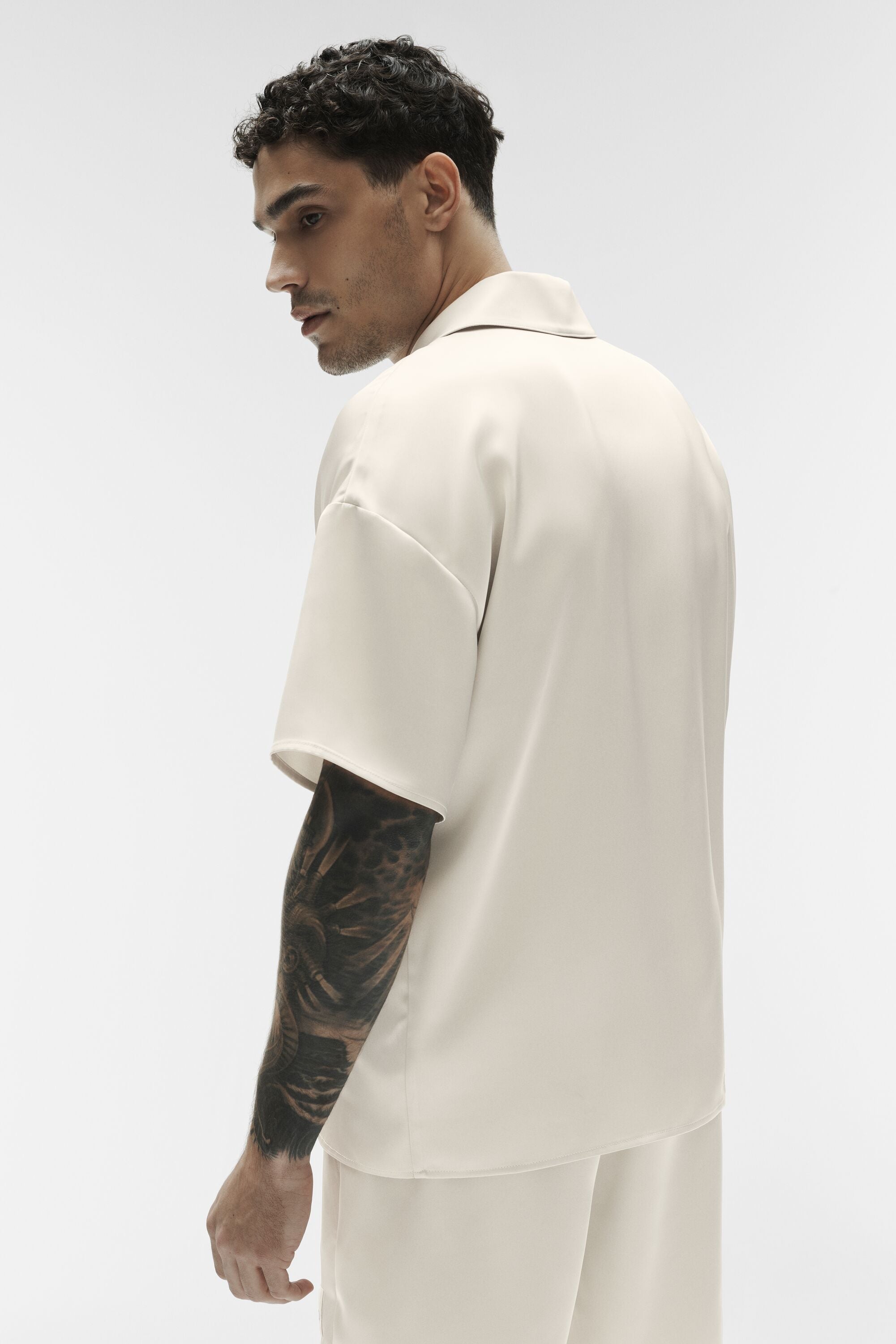 Satin Horizon Short Sleeve Button Up - Bone image 3
