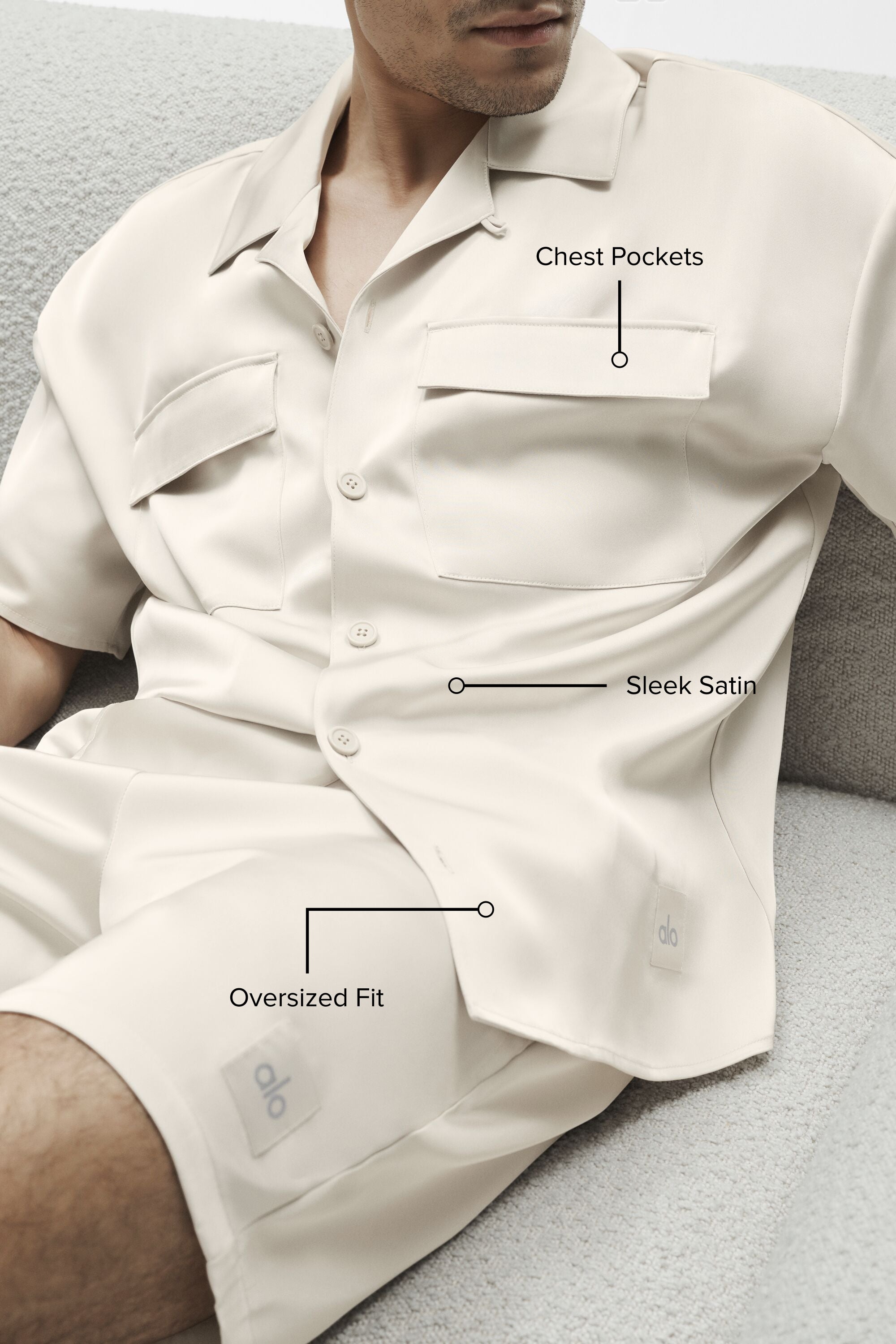 Satin Horizon Short Sleeve Button Up - Bone image 2