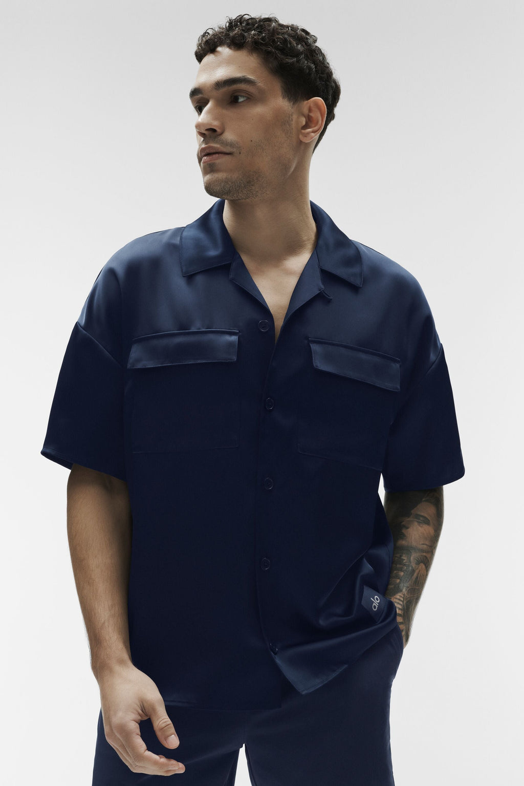Satin Horizon Short Sleeve Button Up - Navy image 1