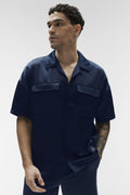 Satin Horizon Short Sleeve Button Up - Navy image 1