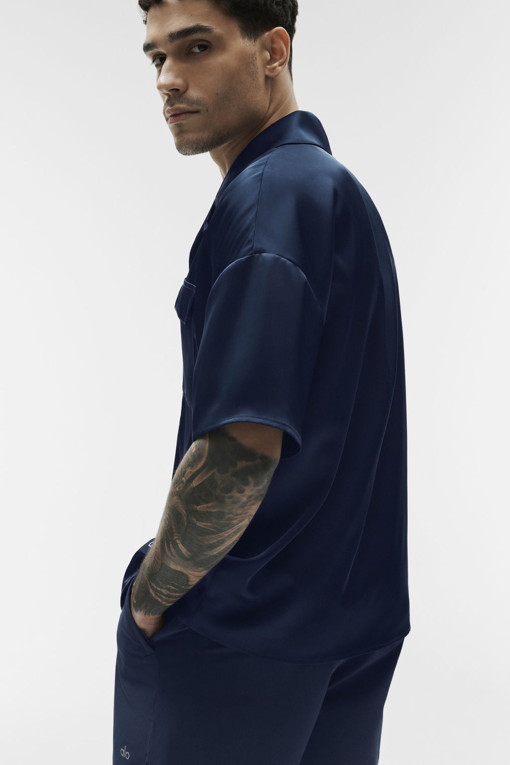 Satin Horizon Short Sleeve Button Up - Navy image 3