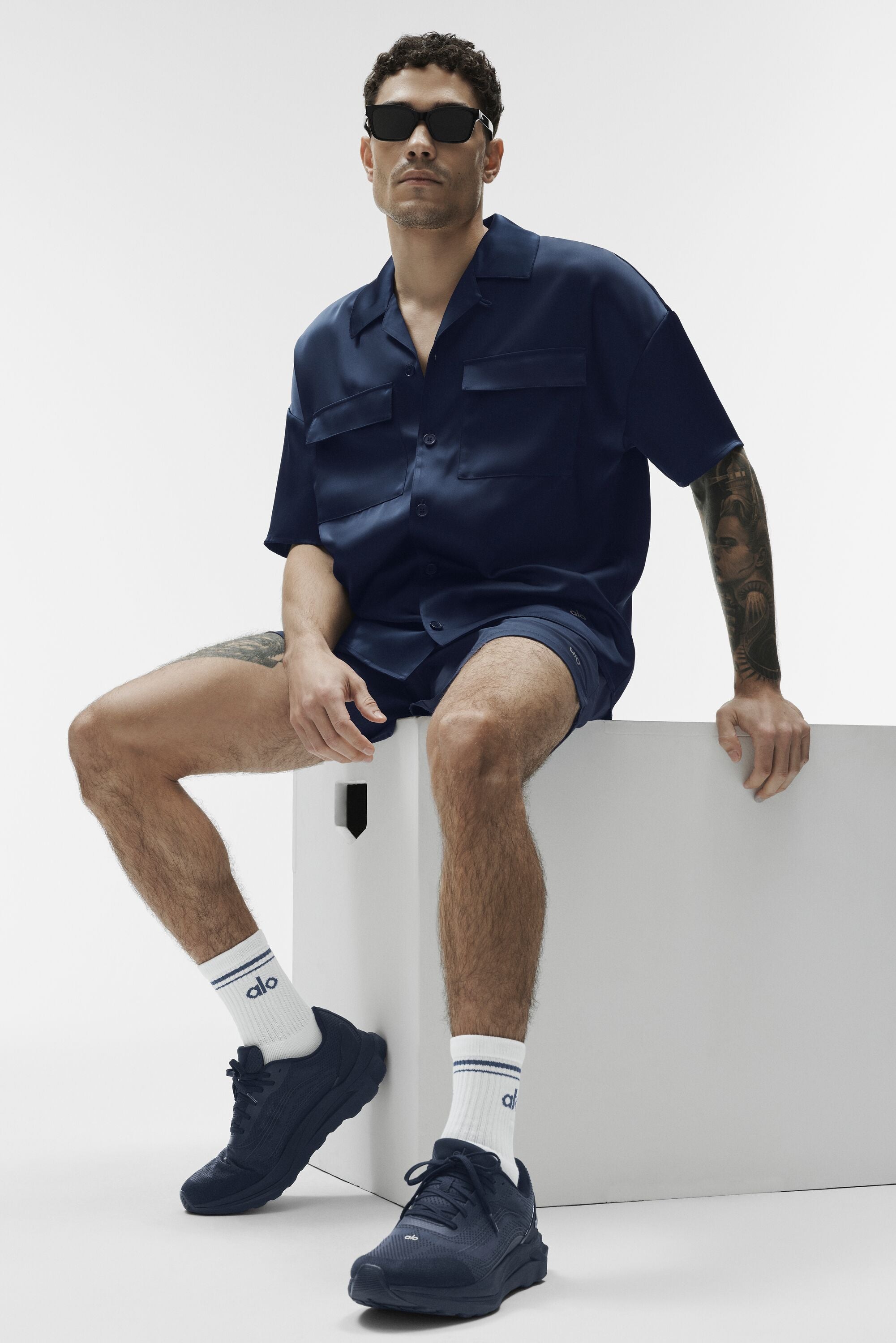 Satin Horizon Short Sleeve Button Up - Navy image 5