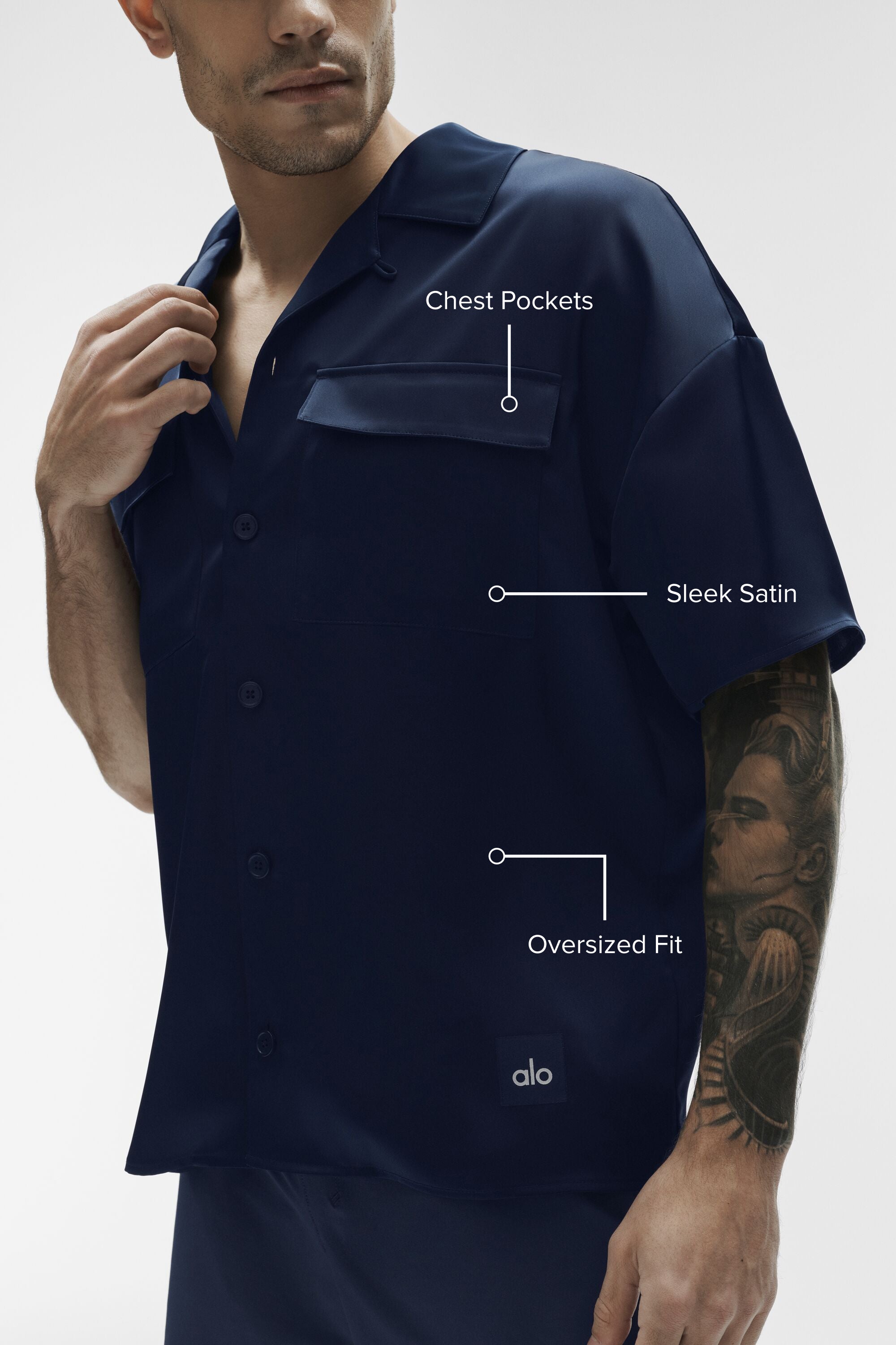 Satin Horizon Short Sleeve Button Up - Navy image 2