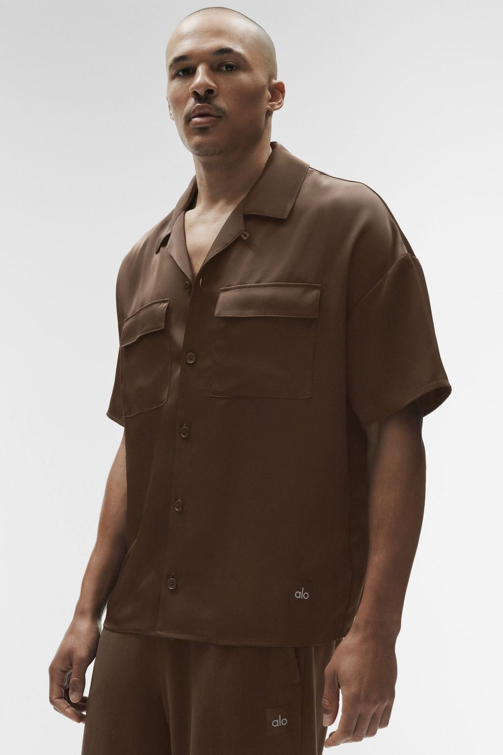 Satin Horizon Short Sleeve Button Up - Espresso image 1