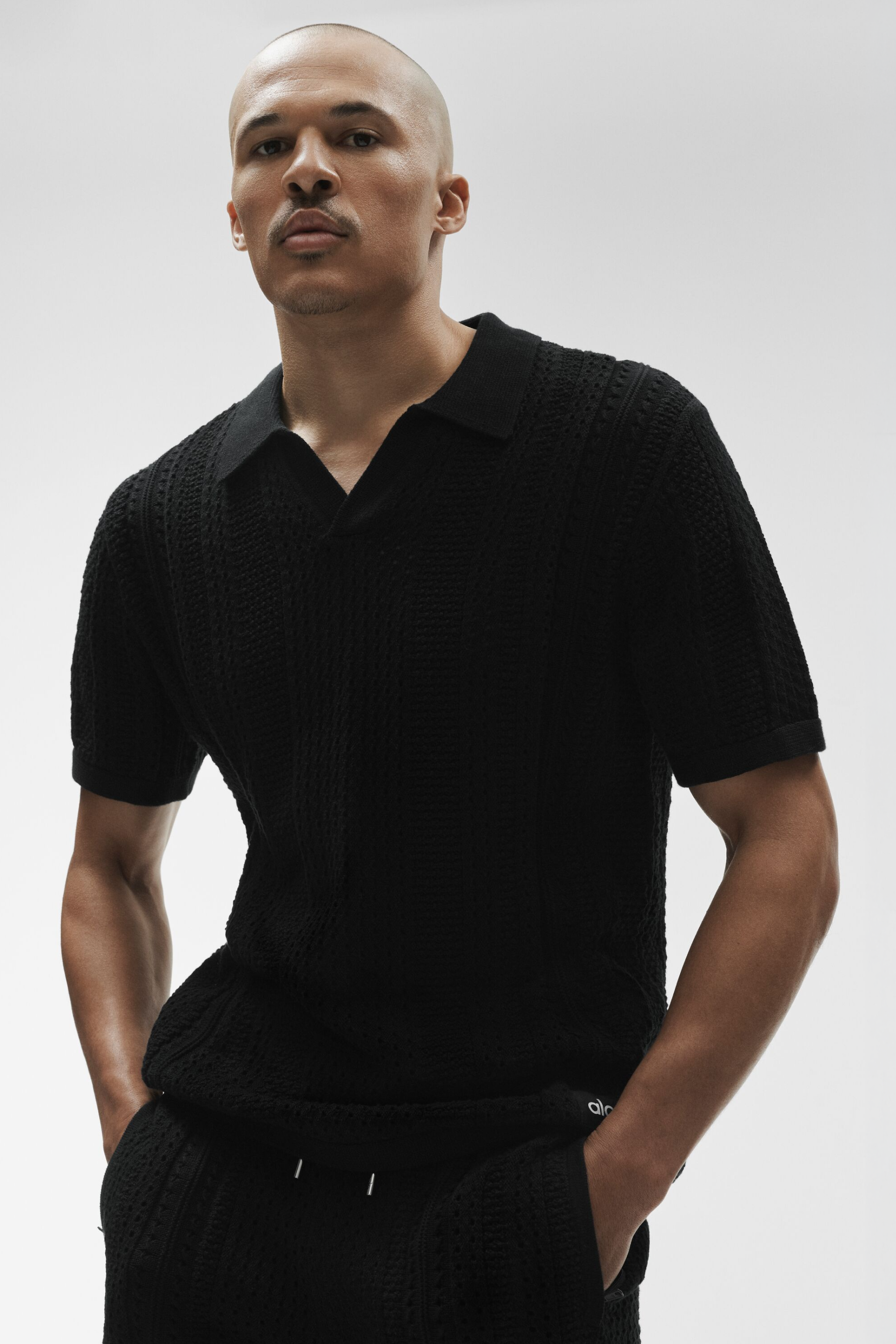 Coastline Knit Short Sleeve Polo - Black image 3